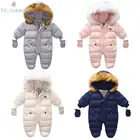 Зимняя одежда для маленьких девочек теплый флисовый комбинезон для новорожденных мальчиков, розовый комбинезон с капюшоном и мехом, зимняя верхняя одежда для маленьких мальчиков, 2022