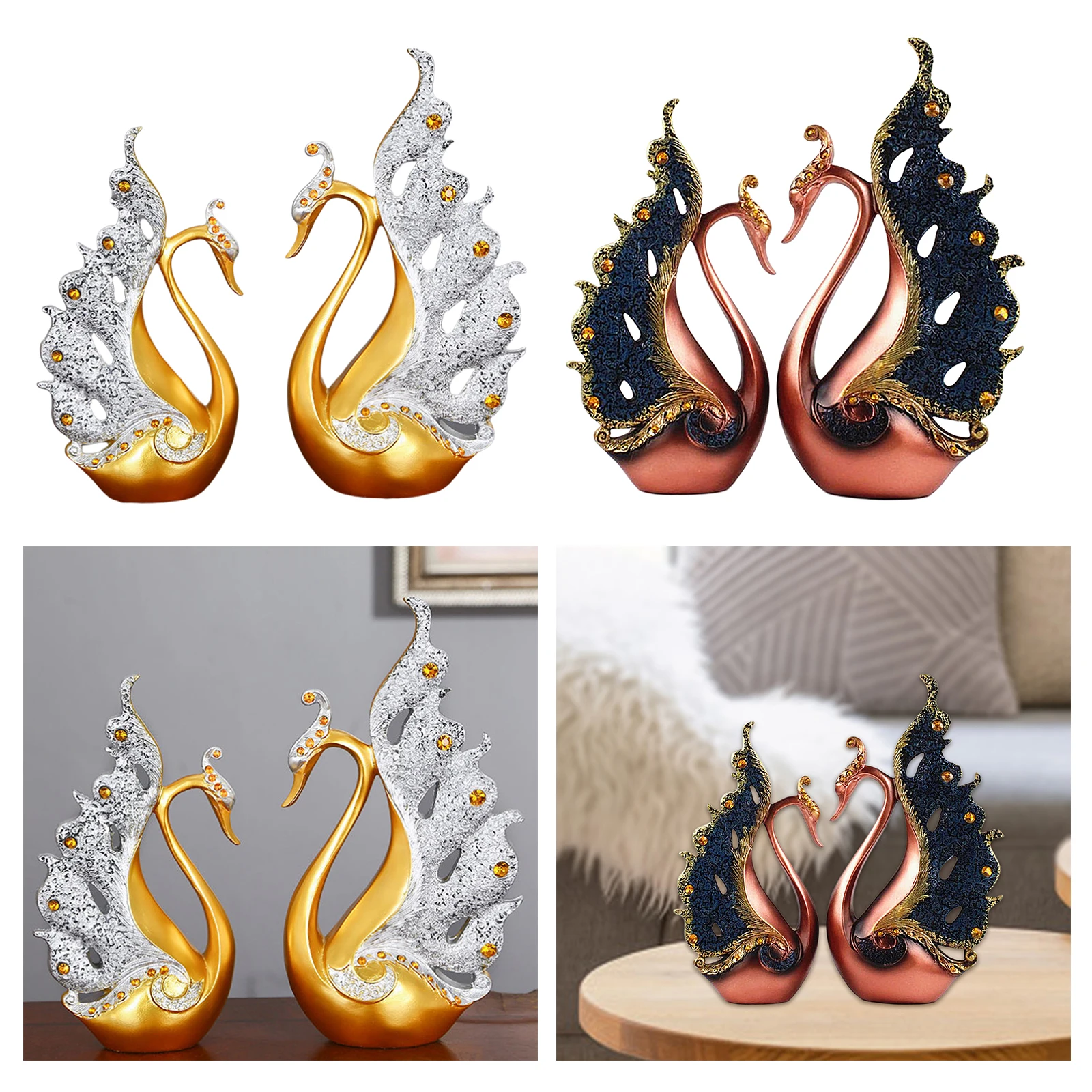 

2pcs Swan Lover Statue Sculpture Resin Ornaments Crafts Desktop Home Decor