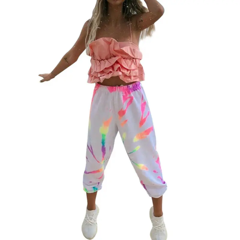 

Women Casual Long Pants Elastic Waist Reflective Harem Pants Trousers Joggers