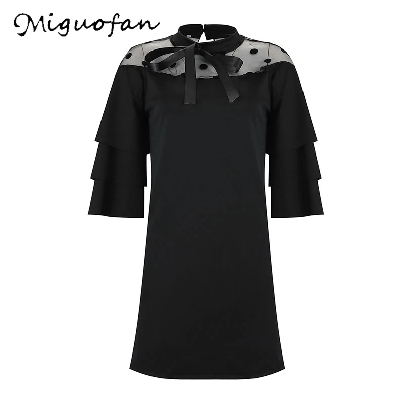 Miguofan женское платье с кружевным бантом в горошек Открытое расклешенными