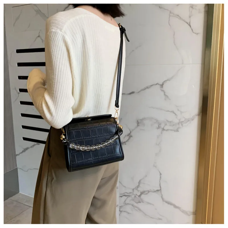 

2020 New Fashion Alligator Pattern Flap Bags For Women Luxury Handbags Beading Designer PU Leather Crossbody Bags Sac Femme