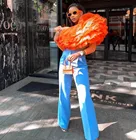 Топы с длинным рукавом и высоким воротником, оранжевый пышный тюлевый Топ, мягкий пышный Топ, модная одежда, Пушистый Короткий Топ, сексуальная женская блузка с оборками