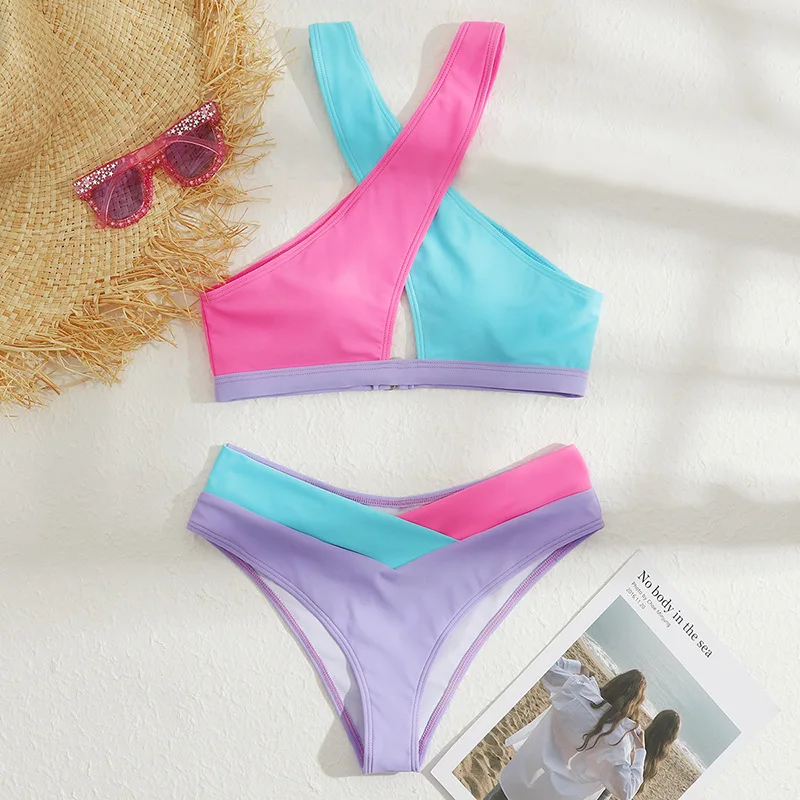 

Patchwork Bikini High Waist Swimsuit Cross Swimsuit Halter Swimwear Swimsuit Women's High Waist Bikini Sexy Swimwear swim suit