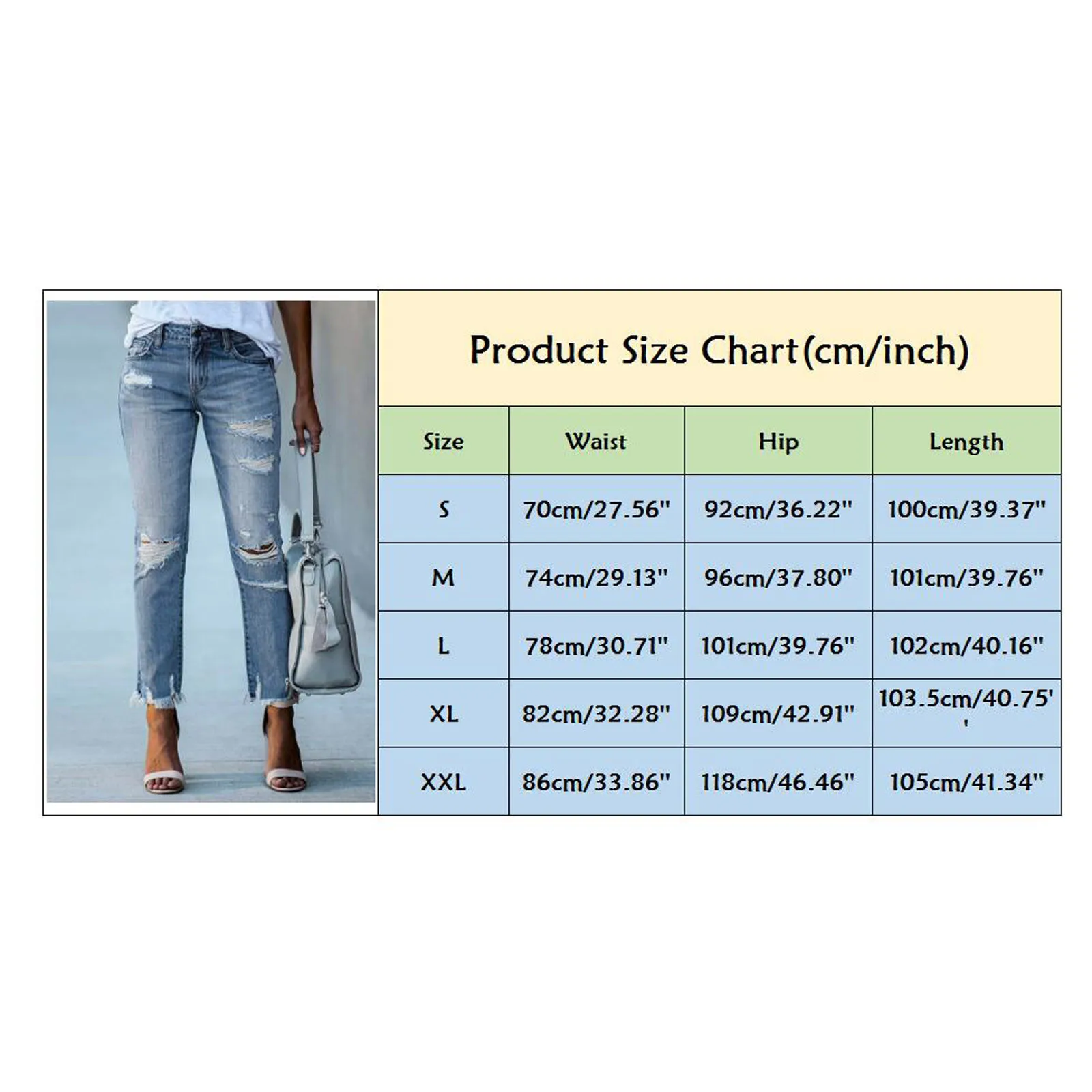

Women's Ripped Boyfriend Mid Waist Distressed Stretch Skinny Denim Jeans Casual Loose Straight Leg Jeans
