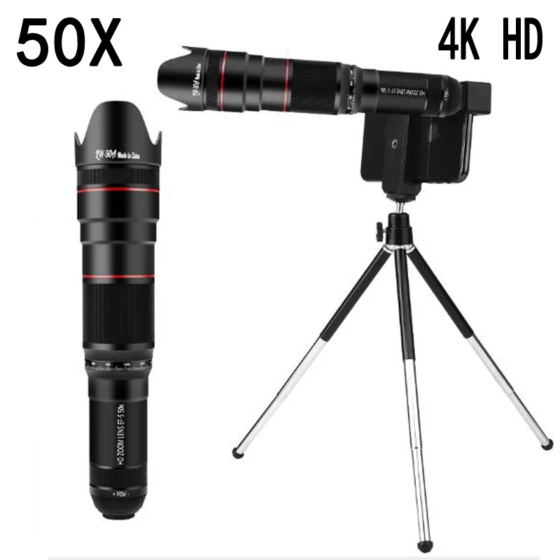 HD 50X телефона объектив Камера телефото зум Монокуляр телескоп SelfieTripod для всех