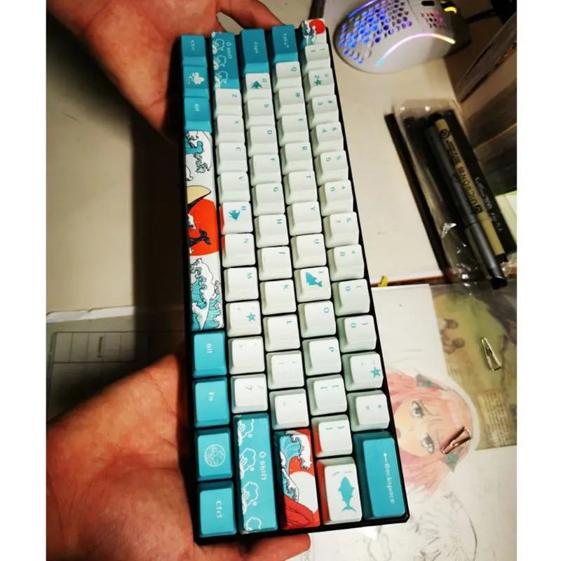 

Top Qualisty 5 Sides Dye-Sublimation 109 Keys OEM PBT Keycaps Full Set Mechanical Keyboard Keycaps Ukiyo-e Sea Waves Keycaps
