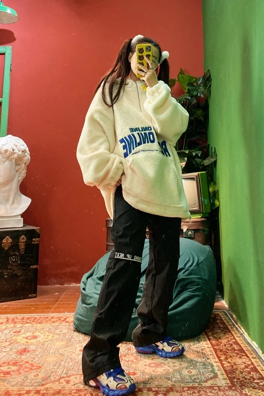 Street hip hop embroidery loose show thin BF boyfriend zipper handsome dark winter overalls pants female trend trousers trouser | Женская