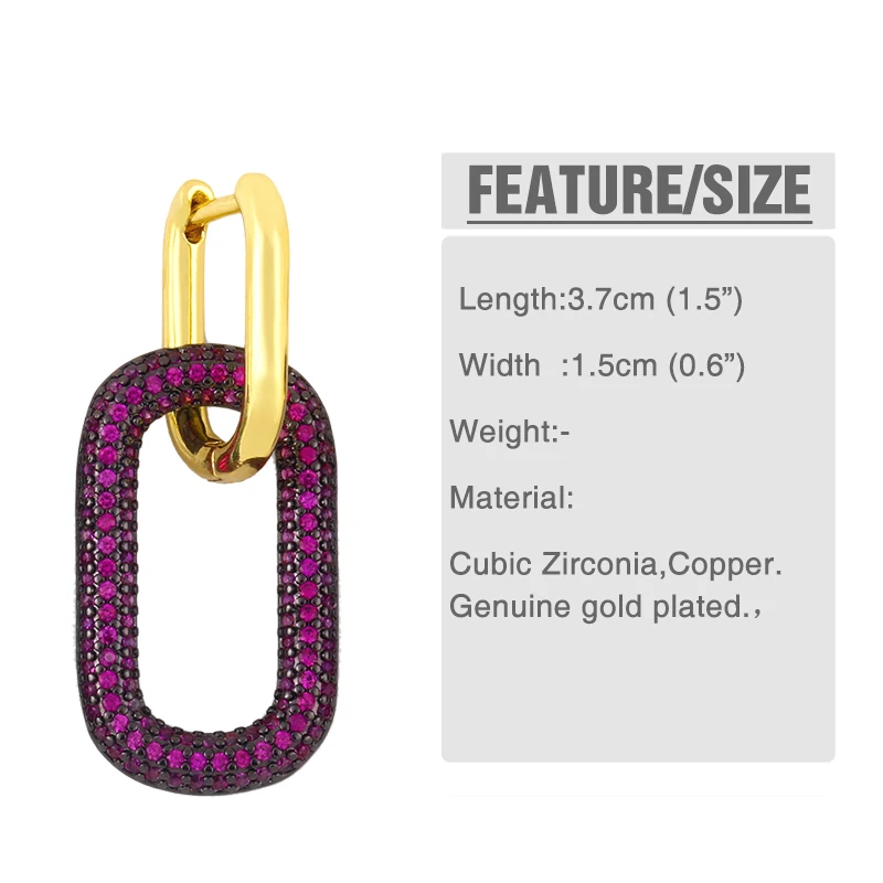 Многоцветные прямоугольные серьги кольца Женские Ювелирные изделия с фианитами