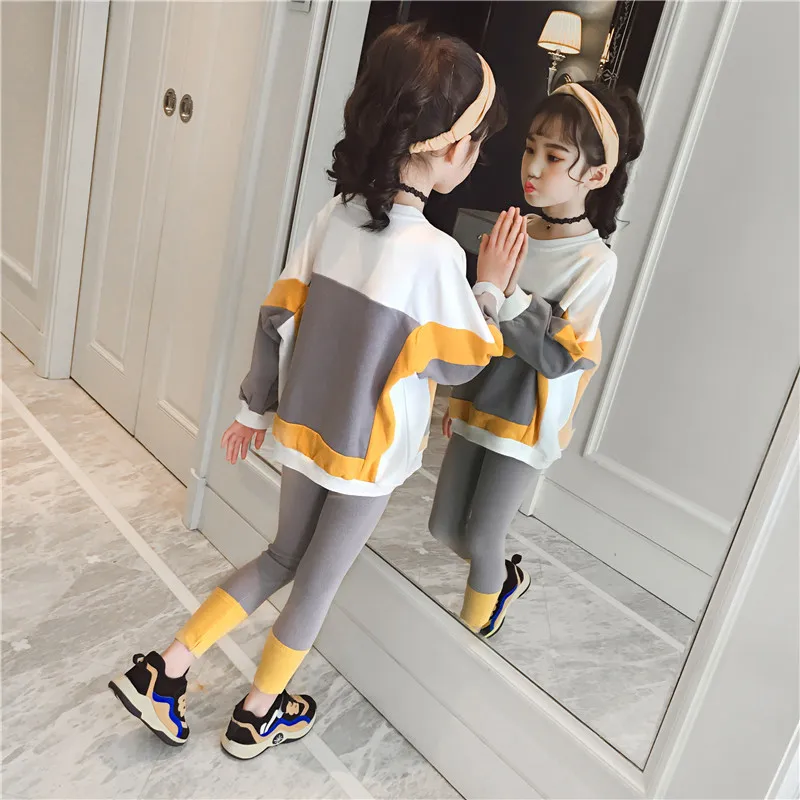 

Beautiful Spring Autumn Winter Warm Children Girls Suit Sweater Pants 2Pcs/Sets Rose Beige Clothing Kids Sport School High Quali