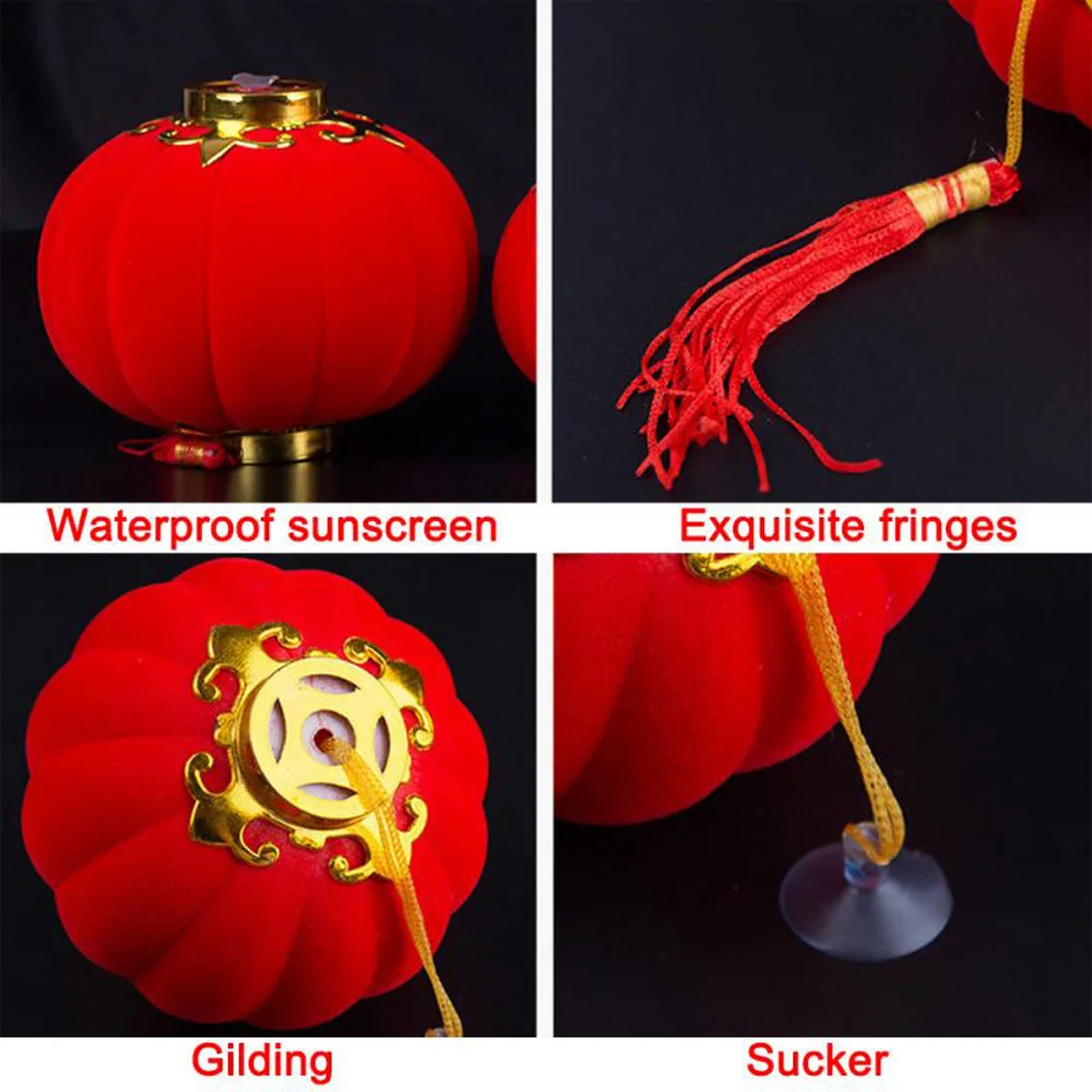 

Mini Flocking Red Lanterns Chinese New Year Lantern DIY Chinese Plastic Lanterns Wedding Decorations New year Decor