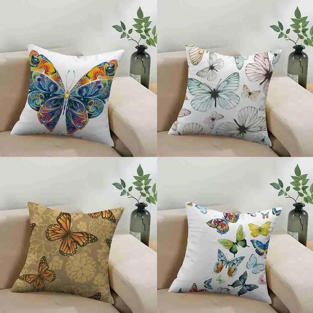 

New Butterfly Pattern Polyester Pillowcase Decoration Home Pillow Square Cushion For Family Sofa Skin Peach Party Cover 45* F1S9