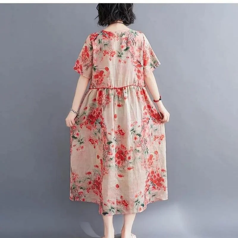 

2021 Summer Dress Women Vintage Floral Printed Short Sleeve Sundress Ladies Bohemian Party Vestido Loose Plus Size Dresses Y294