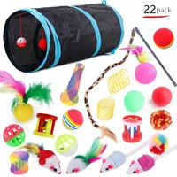 22pcs cat pets toys mouse shape balls foldable cat kitten play tunnel funny cat stick mouse supplies simulation cat accessories