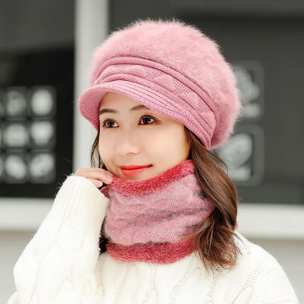 2019 теплая шапка бини для девочек шарф-кольцо помпоны зимние шапки вязаные шарф 2