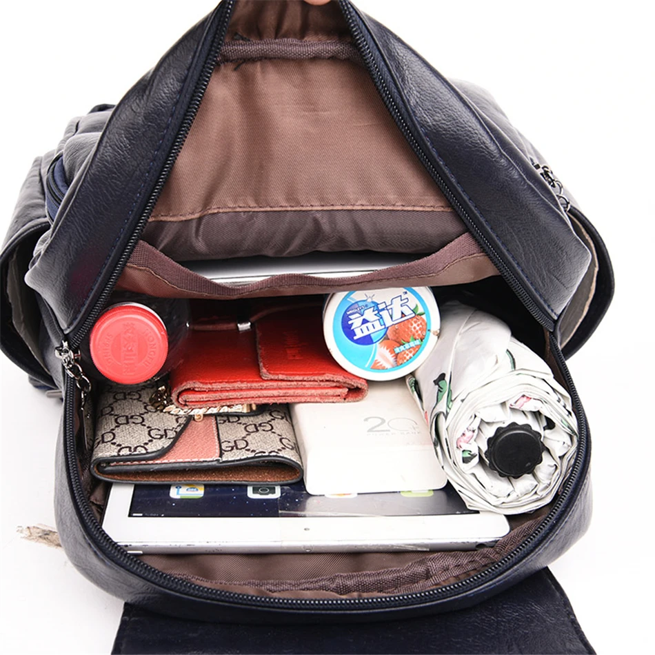 

Women's Soft Leather Designer Backpacks Female Casual School Bags for Teenage Girls Ladies Travel Bagpack High Quality Back Pack