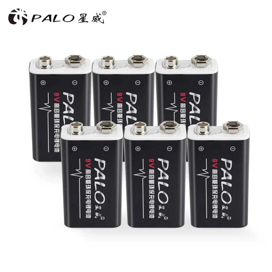 PALO 6 шт. батарея 6F22X 6LR61 6F22 006p 6 шт. Li-Ion 9 в 600 мАч аккумуляторные батареи для радио, камеры, игрушек и т. Д