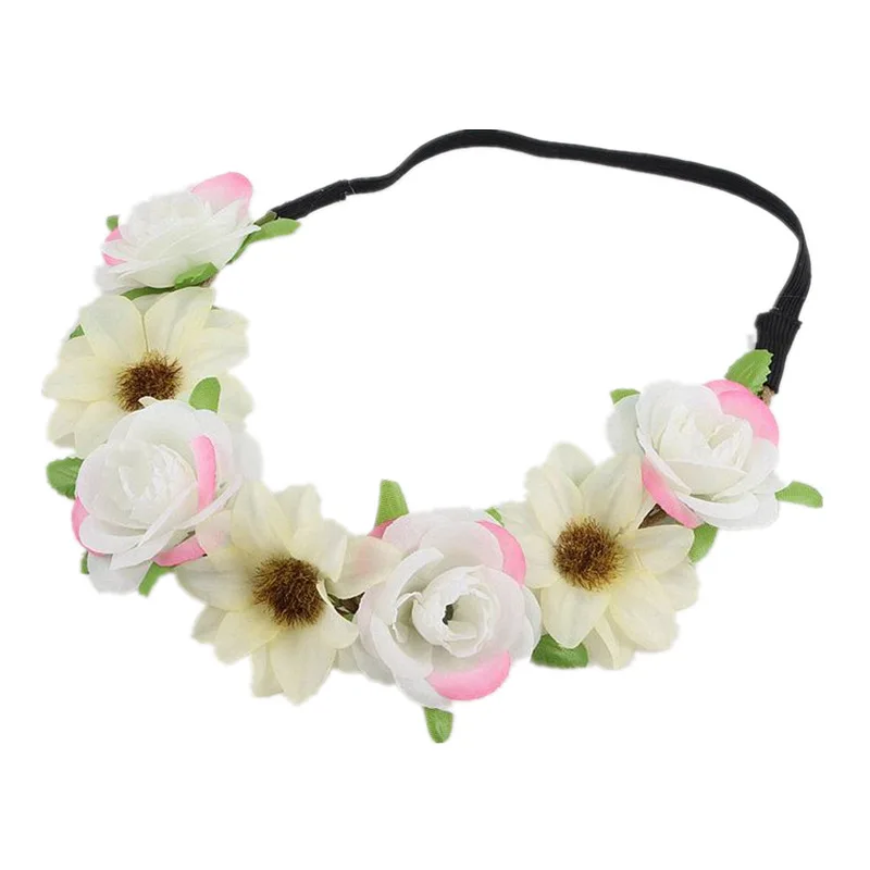 19-3 Rose flower headband small fresh photo accessories Bohemian seaside holiday wreath headdress - Цвет: 19-3