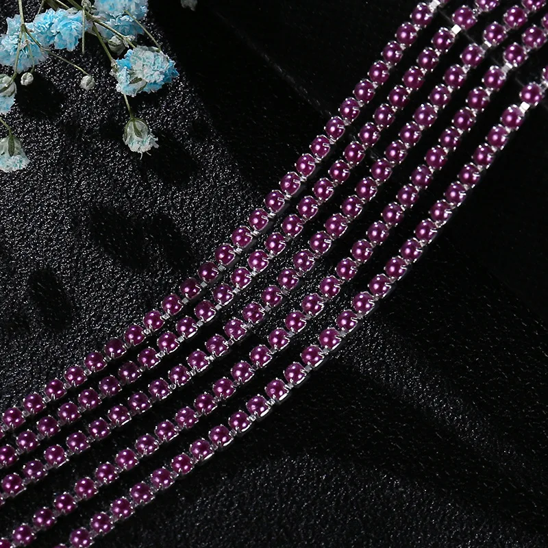 1 м с кристаллами серебрянной акантовкой 2/2.5 мм металлической цепью Разноцветный