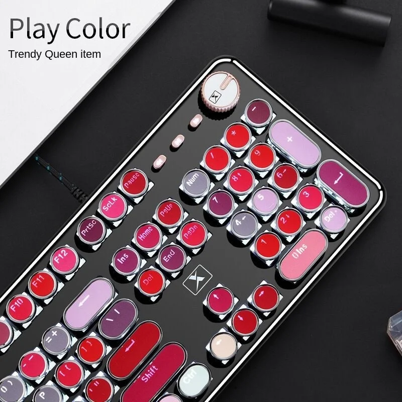 

POWKIDDY K520 Real Mechanical Game Lipstick Keyboard Online Elebrity Punk Retro Laptop Desktop Keyboard Girlfriend Gift