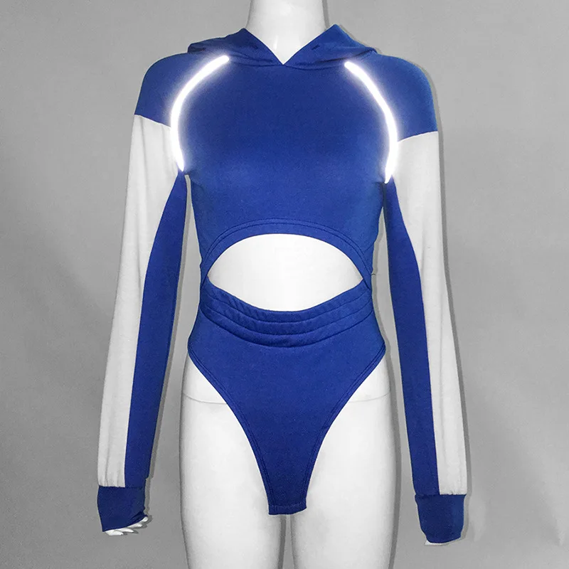 Осенние женские Беговые наборы боди с длинным рукавом капюшоном пуловер со