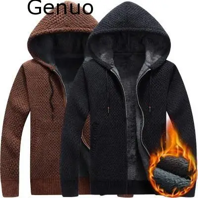 

2020 Autumn New Men's Hooded Sweater Coat Winter Thick Sweaters Jacket Male Solid Color Slim Fit Wool Fur Sweater Outerwear 3XL