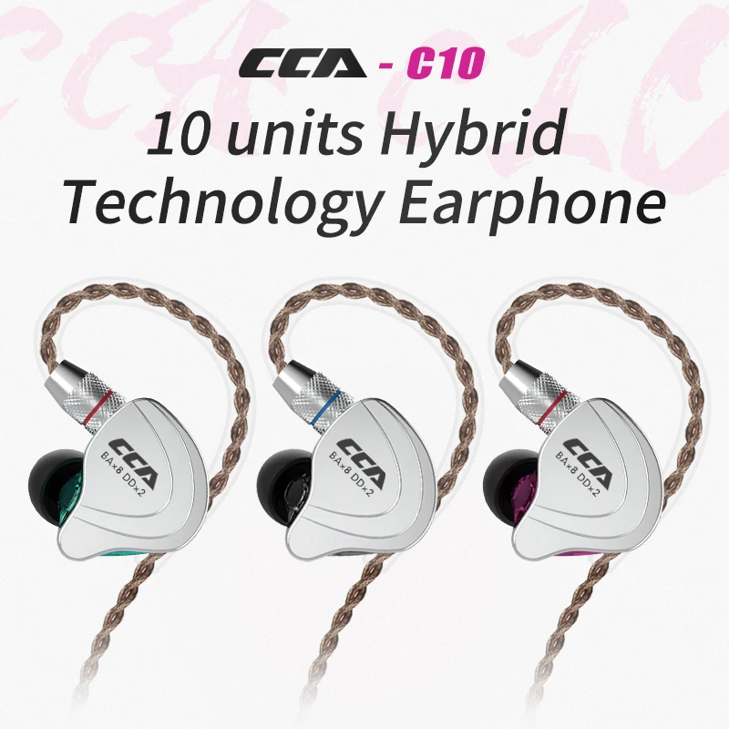 Наушники-вкладыши CCA C10 4BA + 1DD гибридные Hi-Fi наушники для бега и спорта гарнитура
