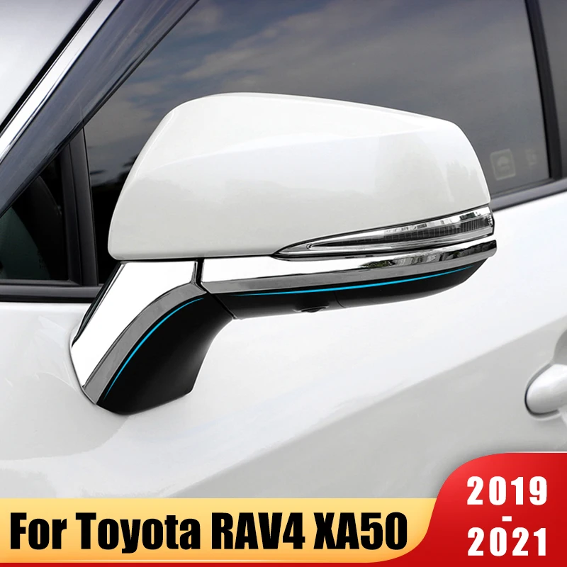 

ABS Carbon Fiber Car Rearview Mirror Cover Trim Strips Reflective Stickers For Toyota RAV4 RAV 4 XA50 2019 2020 2021 Accessories