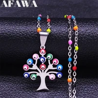 colorful turkey eyes tree of life stainless steel islam muslim necklace women silver color chain necklaces jewelry n5206s02