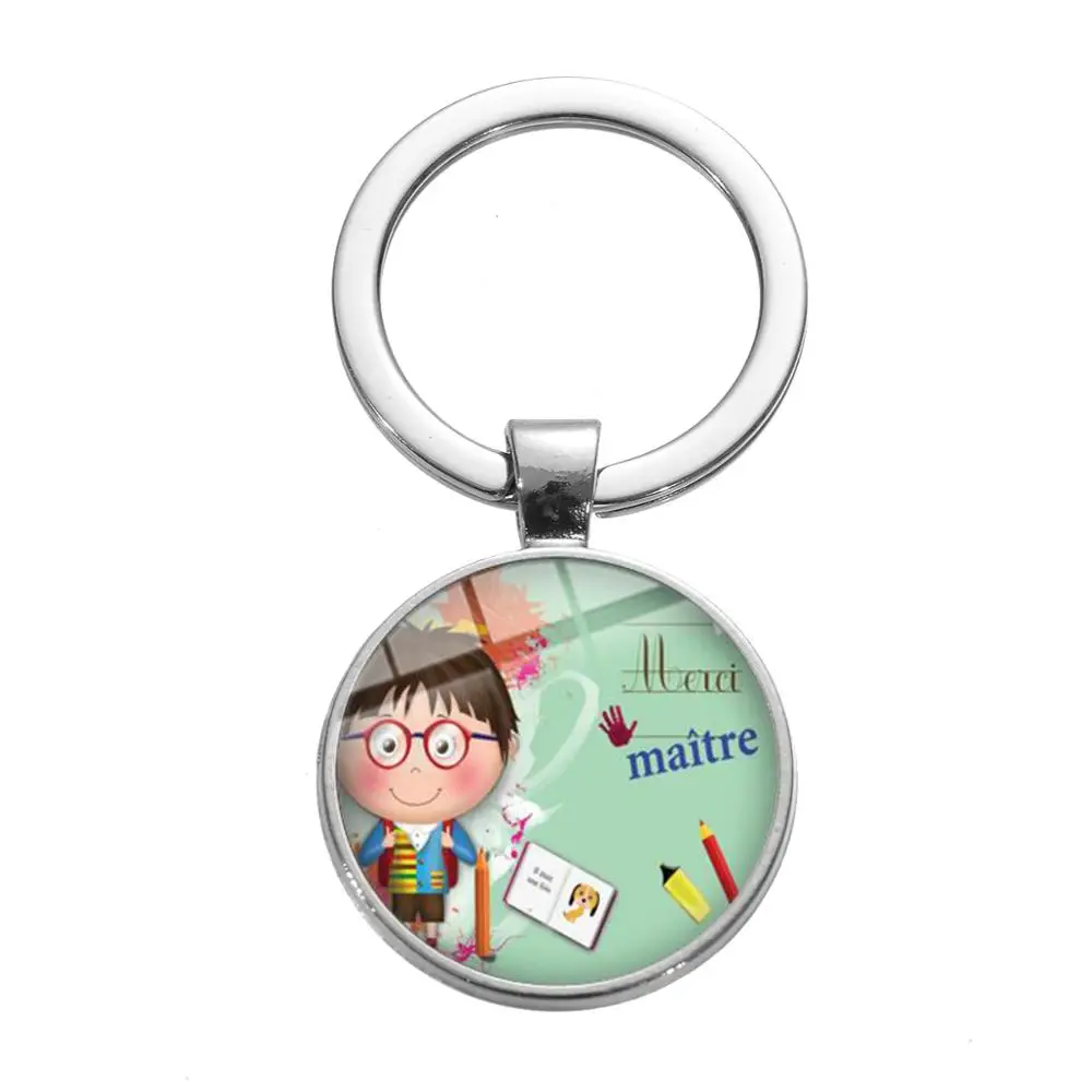 Fashion Merci Maitresse Keychain Creative French Letter Printed Glass Gem Bag Pendant Key Chain Handmade Gift for Teacher | Украшения и