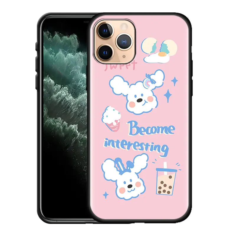 

Cellphone Capa For iPhone 12 Mini 11 Pro SE 2020 X XS Max XR 7 8 6 6S Plus Soft Phone Shell Cover Coque Para Cute Cartoon Rabbit