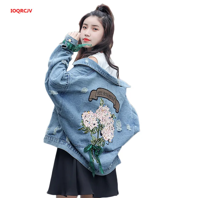 

New Spring Autumn Embroidery Flower Denim Jackets Women Korean Loose Short Cowboy Coat Student BF Streetwear Jean Jacket W1892