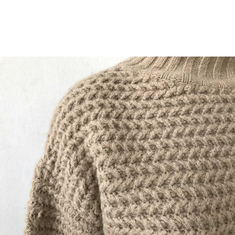 

Women's Sweater Spring Autumn Thicken Knitted New Fashion Pullovers Half High Neck Solid Loose Casual Long Sleeve Female Tops