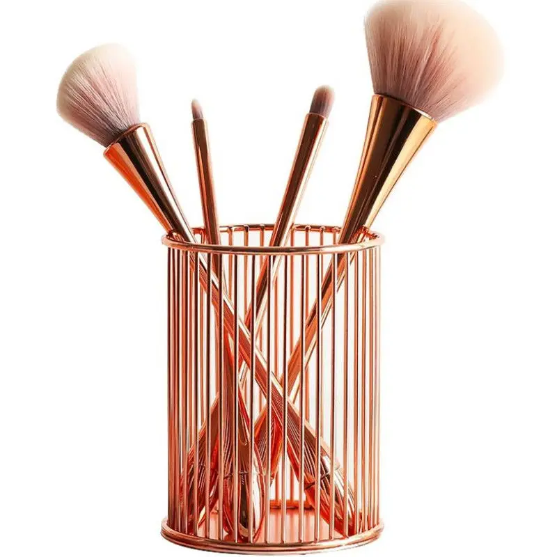 

1PCS Rose Gold Gold Wire Net Pencil Holder Round Iron Mesh Pen Cup Stationery Makeup Brush Organizer Desk Sorter