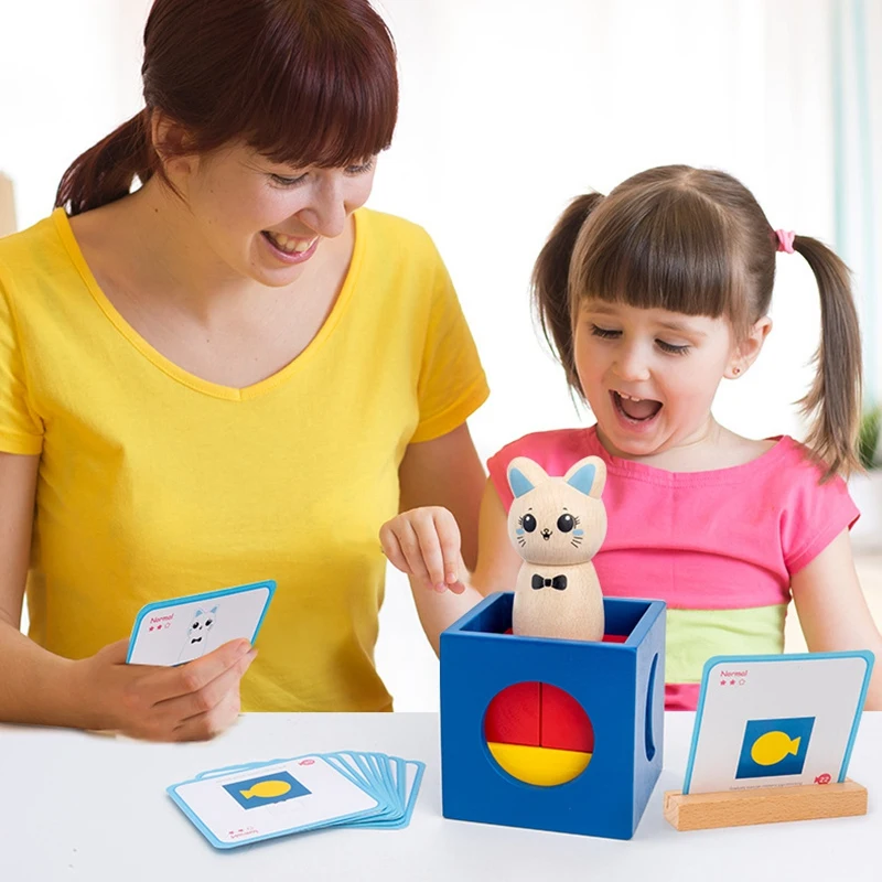 

Montessori Wooden Cute Cat Adventures Assembling Building Block Toy Box Children Early Educational Teaching Toy