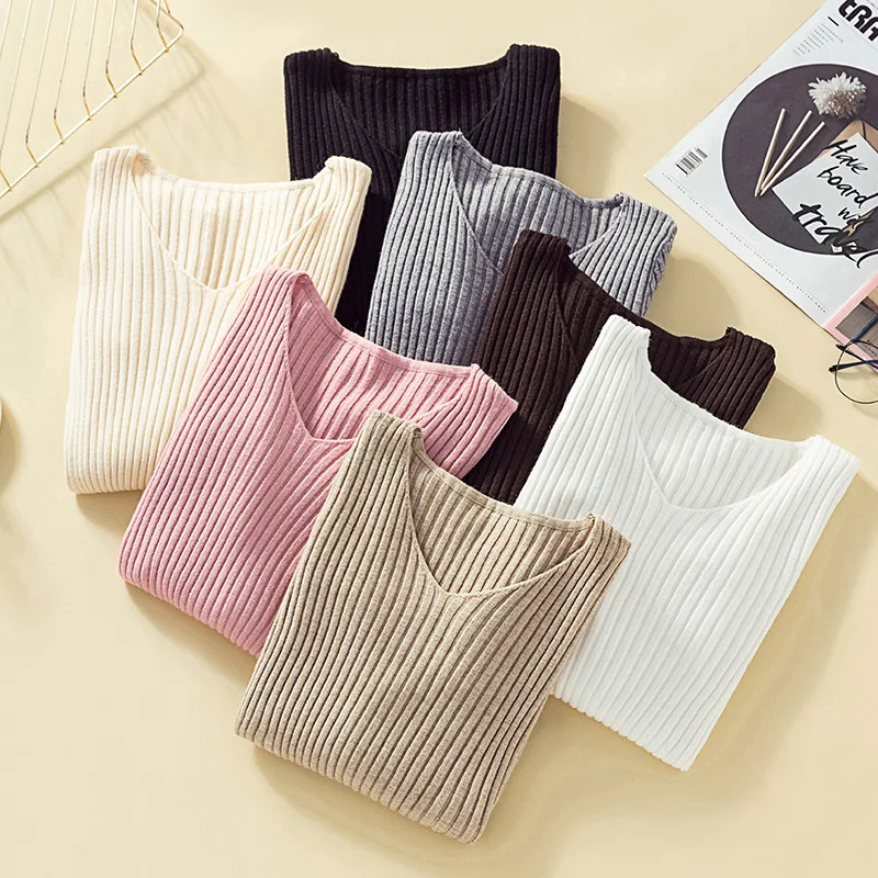 

Pullover Knit Sweater Women 2020 Winter Clothes Women Jumper V Neck Soft Rib Knitted Winter Tops Knitwear Pull Femme Sweaters