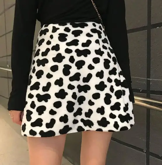 Юбка-мини женская трапециевидная с принтом коровы и высокой талией | Женская