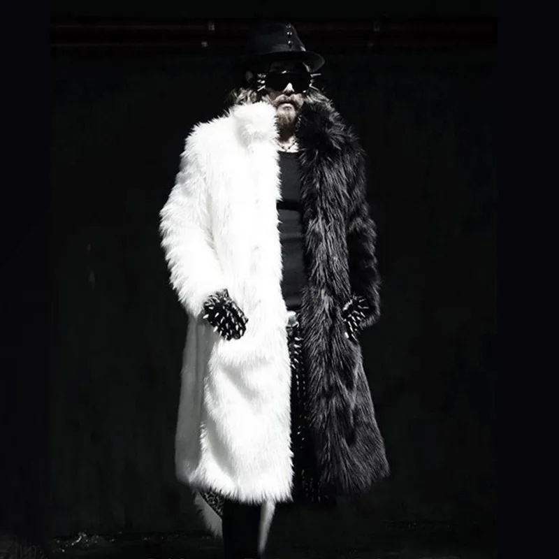 

European And American Fashion Personality Hip-hop Men's Casual Coat Long Faux Fur Multi-pile Coats Plus Size M-3XL