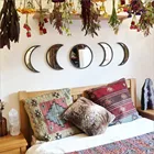 Деревянное декоративное зеркало в скандинавском стиле, зеркальные настенные наклейки Луна, акриловое зеркало для спальни, декоративное зеркало сделай сам