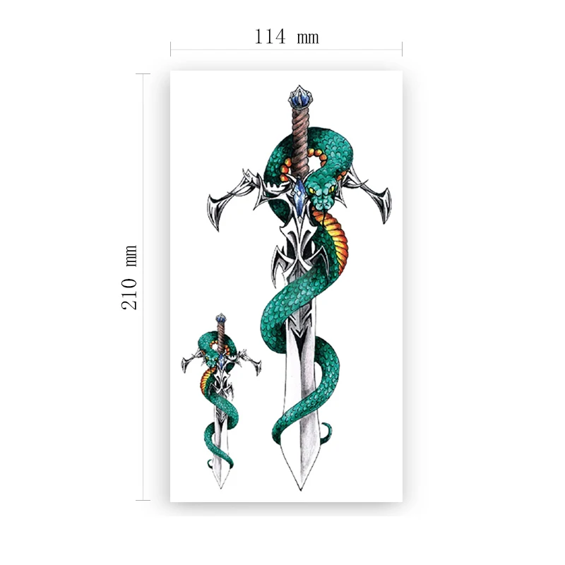 

Temporary Tattoo Stickers Watercolor Green Snake Jewelry Sword Totem Fake Tattoos Waterproof Tatoos Arm Leg Large Size Women Men