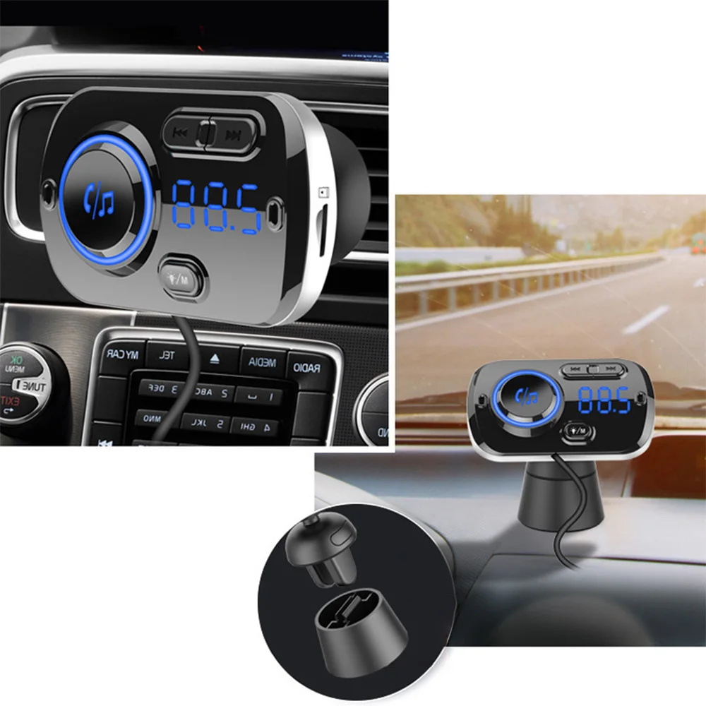 

Car Wireless Bluetooth MP3 Player Car Handsfree Atmosphere Lights FM Transmitter Dual USB QC3.0 Fast Charger