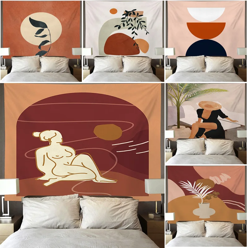 

Nordic Style Home Tapestry Minimalism Bedroom Background Wall Net Red Hanging Cloth Tapestry Decoration Psychedelic Wall Prints