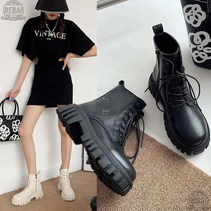 

2021 New Mid Calf Boots Women Autumn Winter Fashion Lace-up Zipper Sports Platform Heel Ladies Shoes Kozaki Damskie Botas De Muj