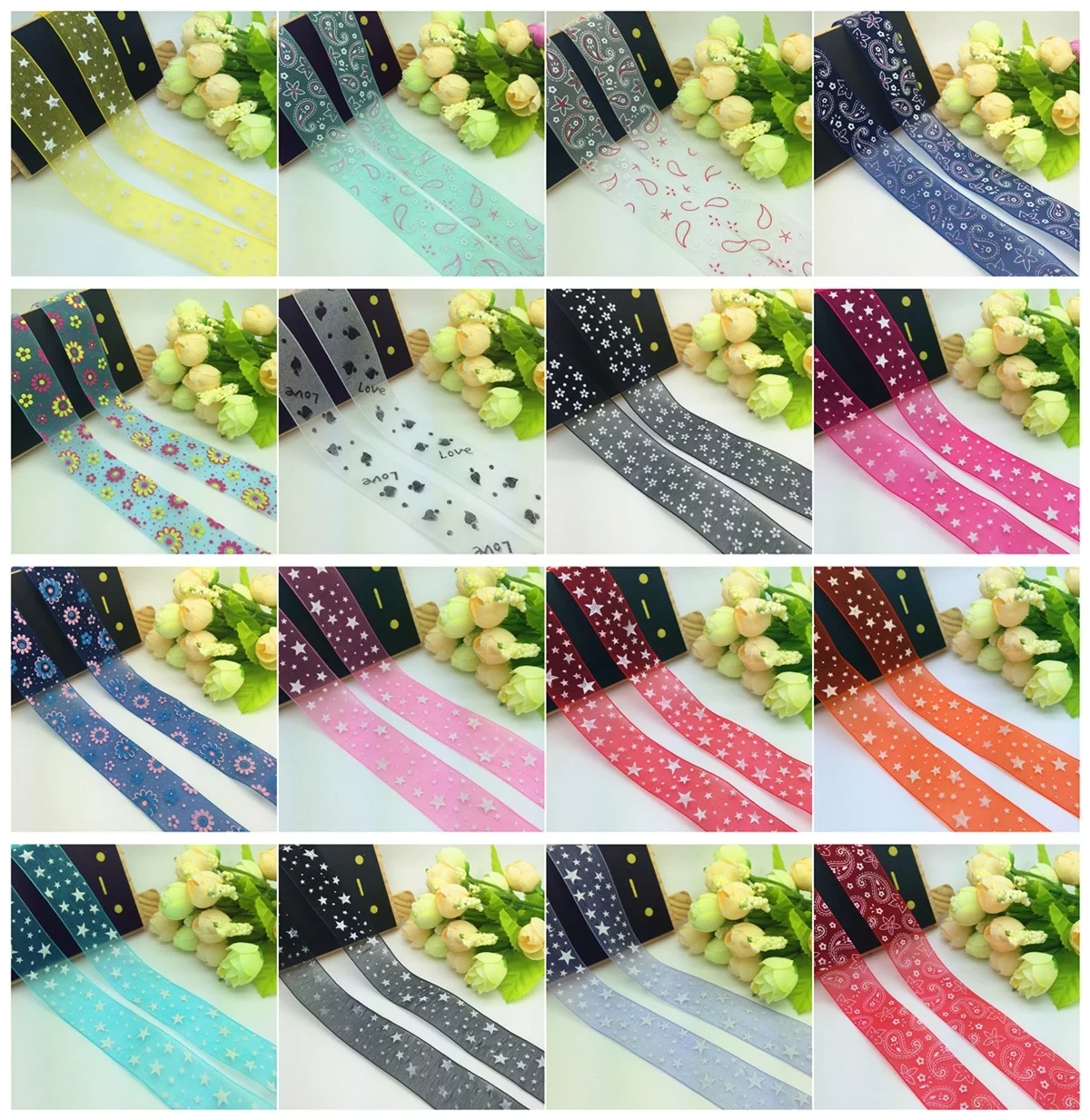 Новинка 5 ярдов 1 дюйм 25 мм разноцветная органза прозрачная лента бант для волос |