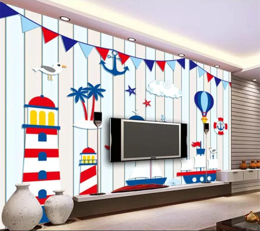 Custom Wallpaper 3D Mediterranean Travel Nautical Paper Cutting Lighthouse Living Room bedroom Hotel Backdrop wall paper 3d обои |