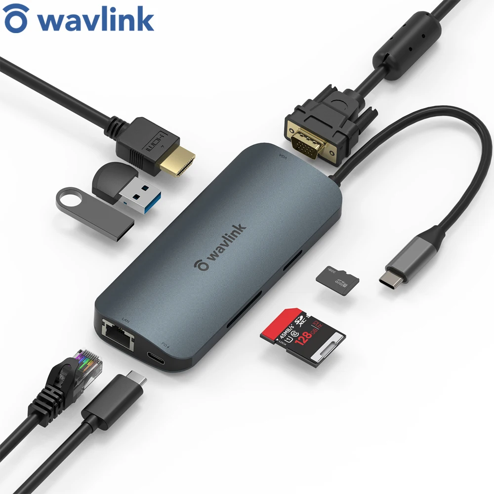 

Wavlink USB C концентратор Мини Размер USB Type C 3,1 до 4K HDMI VGA RJ45 PD USB 3,0 OTG адаптер USB C док-станция для MacBook Air Pro PC usb-хаб