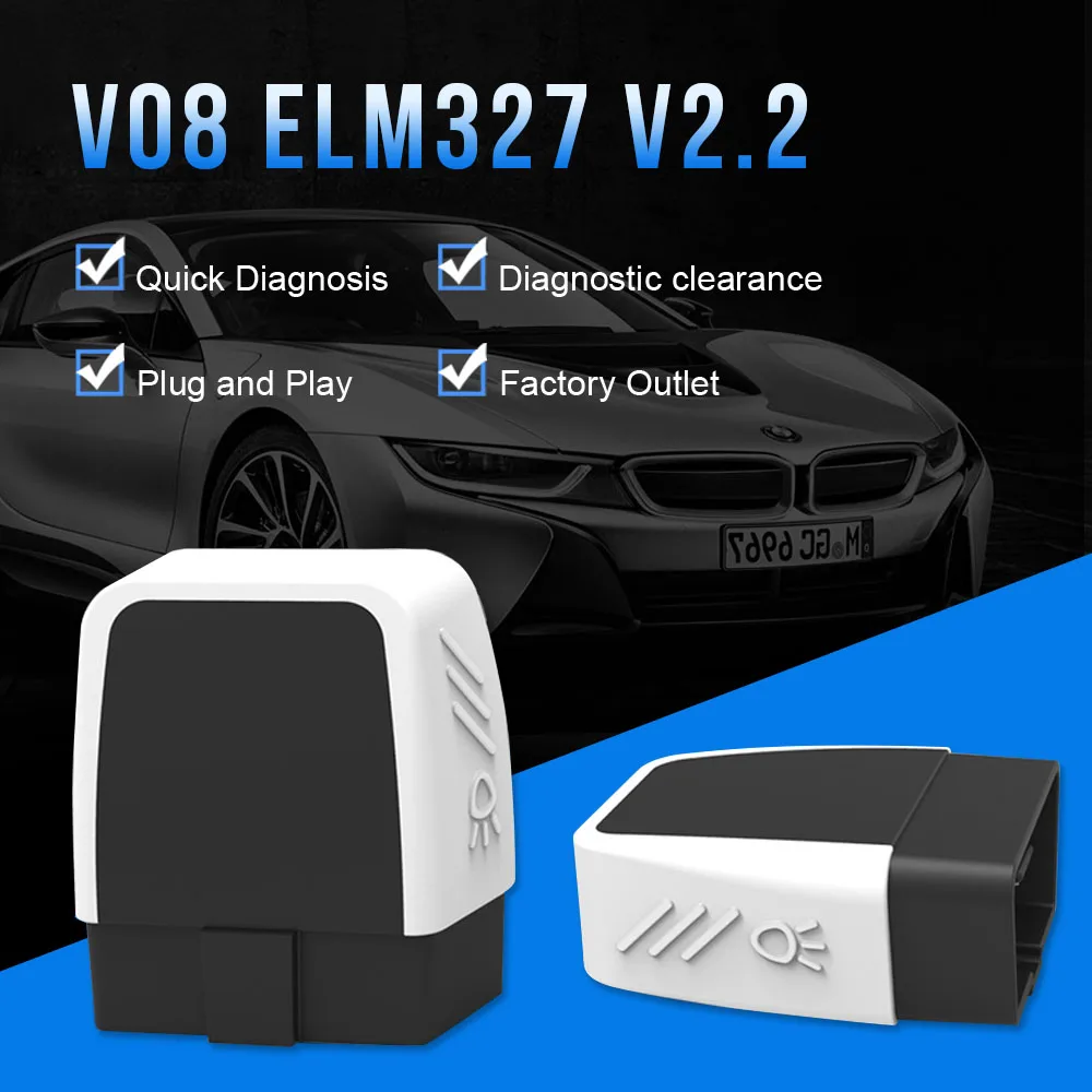 Недавно ELM327 Bluetooth 4,0 V2.2 OBD2 диагностический сканер V08 ELM 327 FW 2,2 лучше, чем V1.5 IOS, Android, Windows PIC18F25K80 чип
