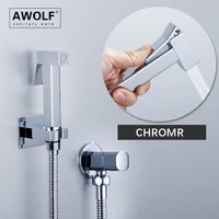 Solid Brass Handheld Toilet Bidet Sprayer Chrome Bathroom Douche kit Square Shiny Silver Shattaf Washer Shower AP2247