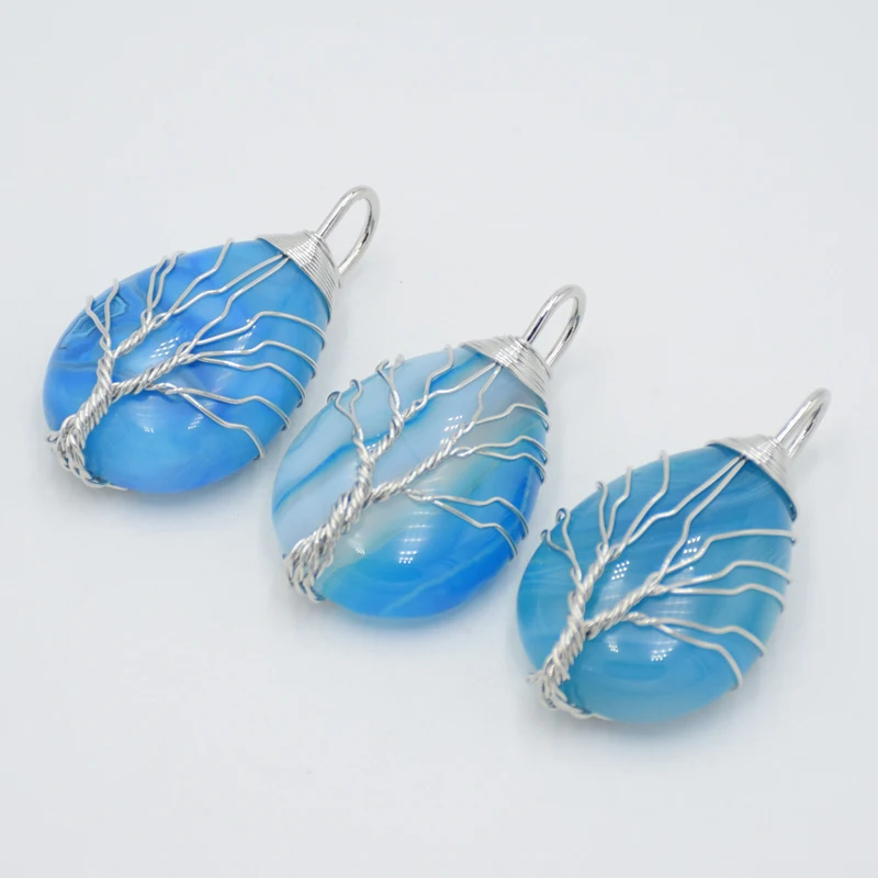 Женское колье с подвеской в виде капли воды Natutal кулон из синего агата намоткой