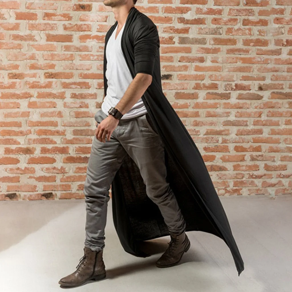 Мужской кардиган повседневная облегающая однотонная длинная рубашка верхняя