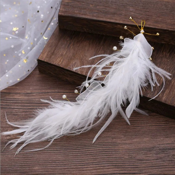 Женская тиара с белыми перьями повязка для волос украшением вечерние свадебные